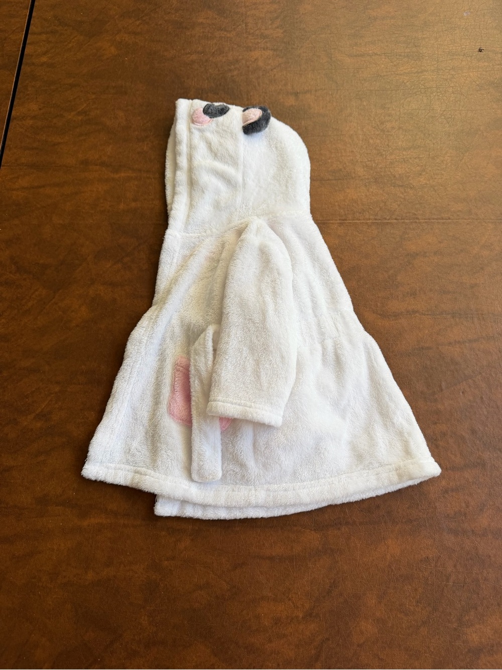 George White Plush Hooded Kids Robe with Pink Ear and Pocket Accents